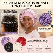 Awegeo 儿童缎面蝴蝶印花睡眠帽，弹性宽檐护发帽，夜间护发头巾 - 1PC - 查看 3