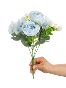 Bó hoa giả gồm 1 hoặc 3 bông hoa cẩm tú cầu và mẫu đơn màu xanh dương, làm bằng lụa, thích hợp để trang trí nhà cửa, làm bó hoa cưới, quà tặng ngày Valentine, sinh nhật, lễ tốt nghiệp và các dịp khác. - Màu xanh nhạt - Xem 3