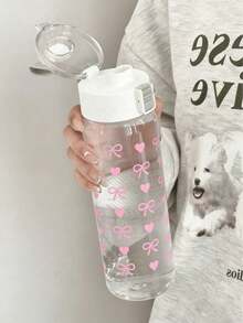Juego de botellas de agua con estampado de corazón y lazo - 3 tamaños a prueba de fugas de Tritan con tapa abatible, reutilizables y portátiles para el gimnasio, la escuela y el uso diario - Multicolor - Ver 1