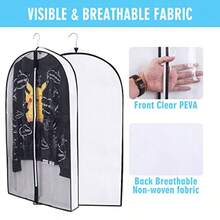 Bolsas de ropa de 60 pulgadas para colgar ropa fundas transparentes a prueba de polillas con refuerzos de 4 pulgadas para almacenamiento de armario y bolsa de ropa colgante de viaje para abrigo suéter chaqueta vestido camisas paquete de 3 - Blanco - Ver 3