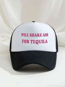 A Printed "WILL SHAKE FOR TEQUILA" Decorative Funny Sponge Mesh Hat Trucker Hat Baseball Cap Sun Hat Dad Hat, Suitable For Daily Use, Travel, Hiking, Mountain Climbing, Beach Vacation,Summer,Holiday - Multicolor - View 2