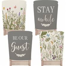 1pc/4pcs Floral Butterfly Chair Back Cover Protector, Spring New Polyester Washable Chair Slipcover For Home, Dining Room, Living Room, Kitchen Decor - Multicolor - View 1