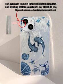 1 pieza Funda de teléfono a prueba de golpes de cobertura total de TPU con diseño de pluma, concha marina y ballena, compatible con Apple 16, 15, 14, 13, 12, 11 Pro Max, Series - Multicolor - Ver 4