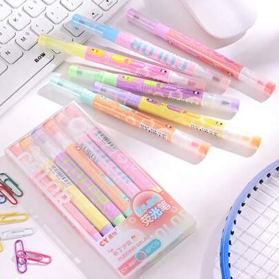 6'lı Set Çift Uçlu Gradyan Fosforlu Kalem, 12 Canlı Renk, Ofis, Öğrenci, Planlayıcı İşaretleme İçin Yüksek Kaliteli Kırtasiye Malzemesi, Renkli Kalemler