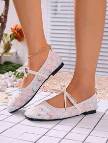Fairy Style Rose Low Heel Mary Jane Flats, Bow Lace Low Vamp Flat Shoes For Spring/Summer - Multicolor - View 4