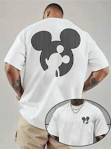 Disney License T Shirts, Men's Oversized Casual Crew Neck Minimalist Disney Mickey Mouse Silhouette Stripe Print Double Sided Short Sleeve T-Shirt, Classic Cartoon Graphic Tee For Summer Daily Wear,Men Clothes,Summer Clothes,White Shirt,Father's Day Clothing,Vintage T Shirts,Graphic T Shirts,100 Percent Cotton,Graphic Tee,Graphic Tees,Funny Graphic Tees,Graphic T, Gifts For Family And Friends - trắng - Xem 1