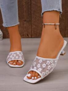 Giày sandal cao gót nữ, dép lê họa tiết vải, giày thời trang thường ngày, thích hợp cho hoạt động ngoài trời và hẹn hò. - trắng - Xem 4