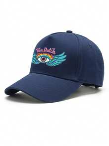 1pcs Von Dutch Eye Wings Flames Printed Baseball Cap, Classic Casual Retro Y2K Unisex Baseball Cap, Adjustable Size, Lightweight And Sun Protection, Suitable For Outdoor Sports, Daily Parties, And Vacations, - 藏蓝色 - 查看 4