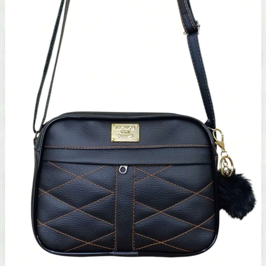 Women's Small Shoulder Bag, Reinforced Crossbody Bag + Keychain, Fashion Blogger Style - 黑色 - 查看 1