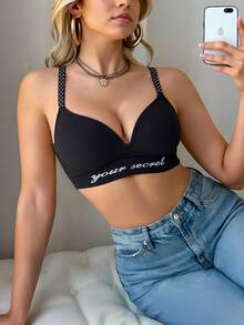 Đồ lót nữ gợi cảm, thân thiện với da, tôn vòng một, họa tiết chữ đen phối hợp, áo ngực dây chấm bi phong cách Pháp lãng mạn, giản dị, đa năng, quyến rũ, chống chảy xệ, nâng đỡ vòng một. - màu đen - Xem 4