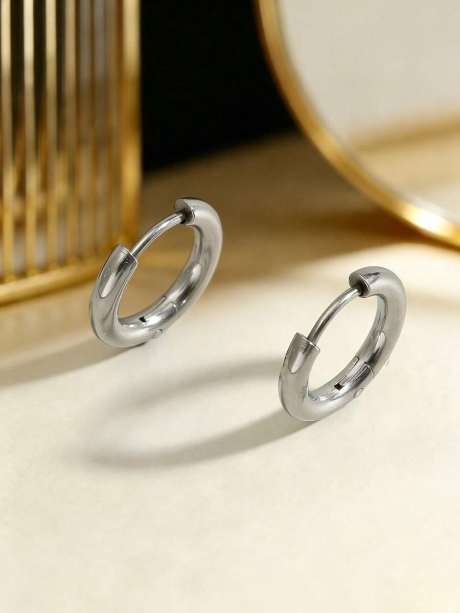 1 Đôi Khuyên Tai Vòng Tròn Tối Giản Bằng Thép Không Gỉ Dành Cho Nam Giới, Khuyên Tai Thường Ngày Thích Hợp Cho Kỳ Nghỉ - Nhiều màu - Xem 1