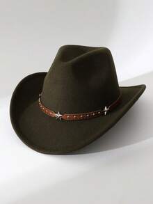 1pc Western Cowboy Hat, Suitable For Men And Women, Soft Wool Felt Material, Leather Strap Cowboy Hat, Suitable For Back To School, Christmas, Halloween, Festivals, Casual Occasions - Style 2 - View 19