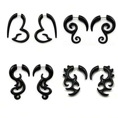 KIFL  Spiral Fake Gauges Acrylic Ear Trs Punk Black Round Spiral Acrylic Fake Gauges Expanders Ear Tunnel Plugs Piercing  Women Body Ewelry