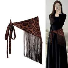 Elegant Triangular Scarf With Wide Waistband For Women, Fashionable  With Rose Print And Tassel Decoration - 暗金三角巾寬腰封 - 查看 2