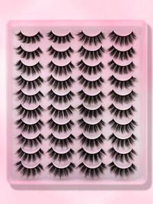 20 Pairs Natural & Fluffy False Eyelashes Set - Extra Long Cat Eye Lashes, Soft & Skin-Friendly, Suitable For Daily Use And Special Occasions, Reusable, Fit All Eye Shapes - Black - View 1