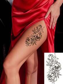 Black Rose Flower Temporary Tattoo Stickers, Realistic Waterproof Fake Tattoo Stickers For Women, Arm Sketch Tattoo Stickers, Suitable For Daily Makeup, Festivals And Parties,Sketch Style - Black - View 6