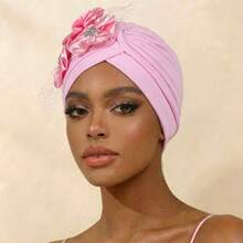 Awegeo Sombrero turbante de mujer con decoración de flor de satén, envoltura suave y elástica para la cabeza para uso diario, verano, playa - pañuelo para la cabeza - Ver 14