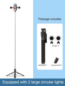 Gậy selfie không dây Bluetooth 1.8m kèm chân đế ba chân, đèn LED chiếu sáng điều chỉnh được, điều khiển từ xa đa chức năng, giá đỡ điện thoại xoay 360°, thích hợp chụp ảnh tiệc tùng, phát trực tiếp trong nhà. - Nhiều màu - Xem 19