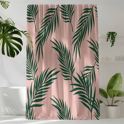 1 tấm rèm tắm in hình cây xanh, chất lượng cao, phù hợp với phòng tắm hiện đại, rèm tắm dùng được cả bốn mùa, kèm 12 móc treo.