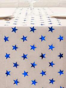 1pc/2pcs Blue Star White Sheer Table Runner, Independence Day Chiffon Decor, Suitable For Wedding, Holiday, Birthday, Home Party Table Decoration - Multicolor - View 2