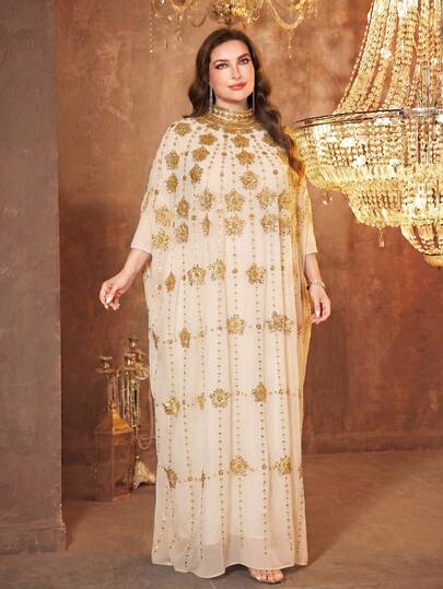  Đầm cổ đứng đính sequin dành cho nữ cỡ lớn SUPGIR