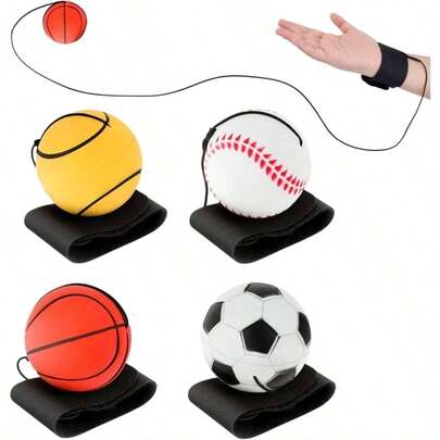 4个腕部回弹球，2.4英寸绳球，手眼协调训练，成人绳球锻炼或派对礼物，腕力训练，手指灵活性训练，棒球游戏，耐用橡胶球，成人协调性训练，狗狗训练玩具