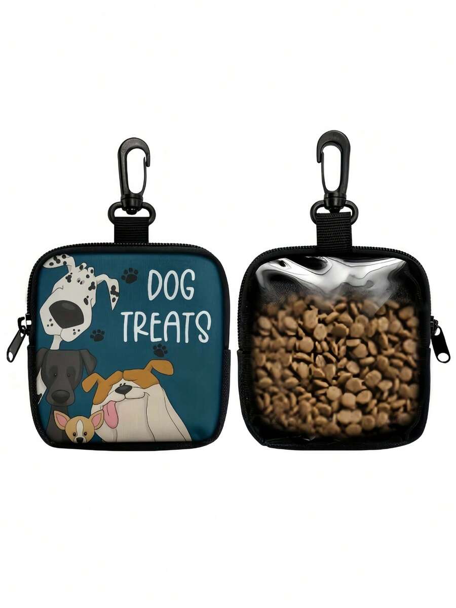 Zippered Dog Training Treat Bag - Portable Polyester Pet Treat Pouch, Suitable For Outdoor Activities And Walking, Colorful Design, Single-Sided Printing, One Side Transparent, Essential For Dog Walking | Vibrant Pet Accessory | Durable Zipper Closure - Multicolor - View 1