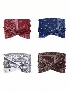 4/3/1件装波西米亚风腰果花印花发带，休闲假日发饰，宽交叉头巾，女士运动弹力发带，适合健身/瑜伽/户外活动，纯色休闲发带，柔软围巾式发带，四季皆宜 - 彩色 - 查看 18