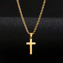 Gold/Silver Cross Jewelry Set - Braided Chain Necklace & Bracelet 2-Piece Set For Men/Women - Gold - View 5