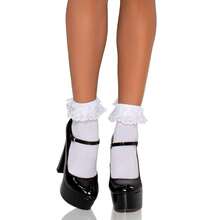 Leg Avenue Women's Ruffle And Satin Bow Anklet Socks - White - View 3