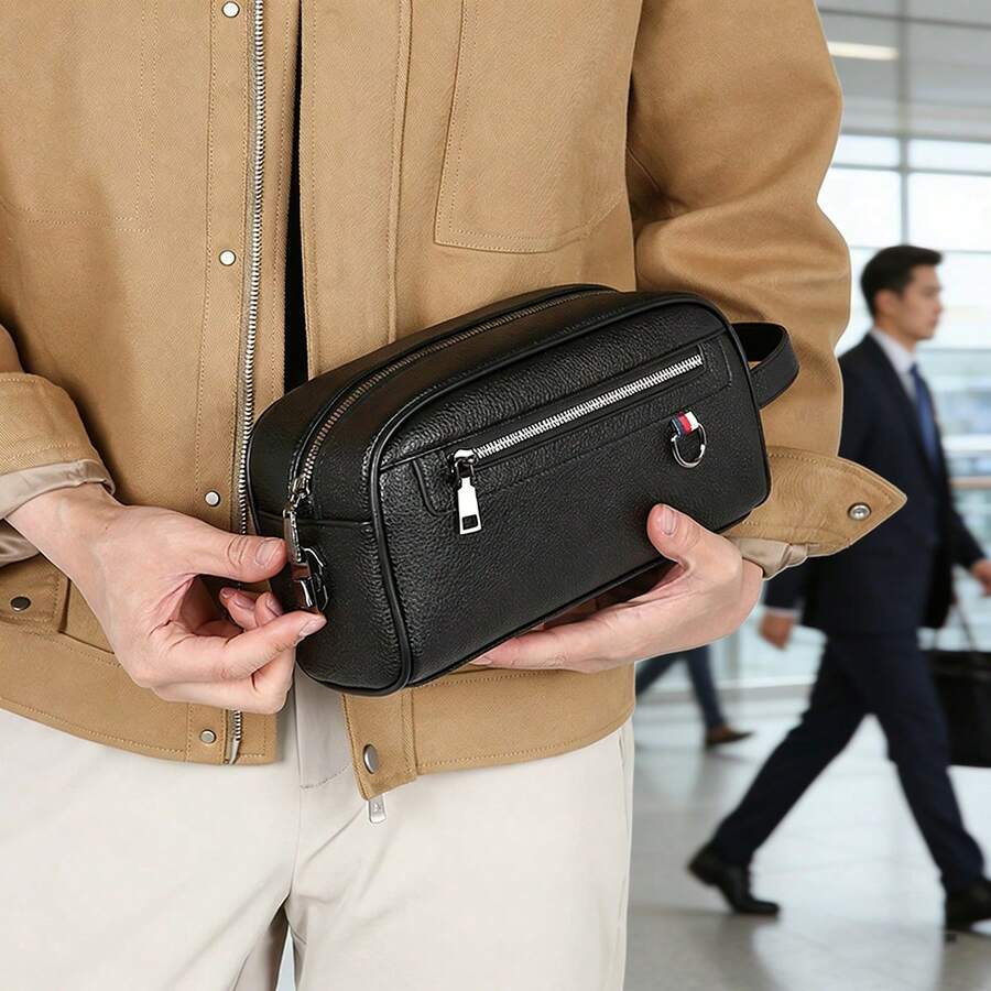 简约商务男士手拿包，轻便大容量通勤小方包