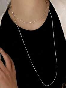 MECYLIFE 1pc Stainless Steel Personalized Extra Long Sweater Chain Necklace, Can Be Worn Double-Layered - 黃金 - 查看 2