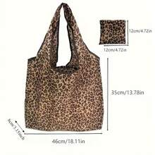 1/2pcs Foldable Leopard Print Tote Bag - Durable Nylon/Polyester Material, Brown Spotted Pattern Design, Leak-Proof Casual Handbag, Suitable For Commuting, Office Workers, Travel, High-Value New Shopping Bag - Multicolor - View 4