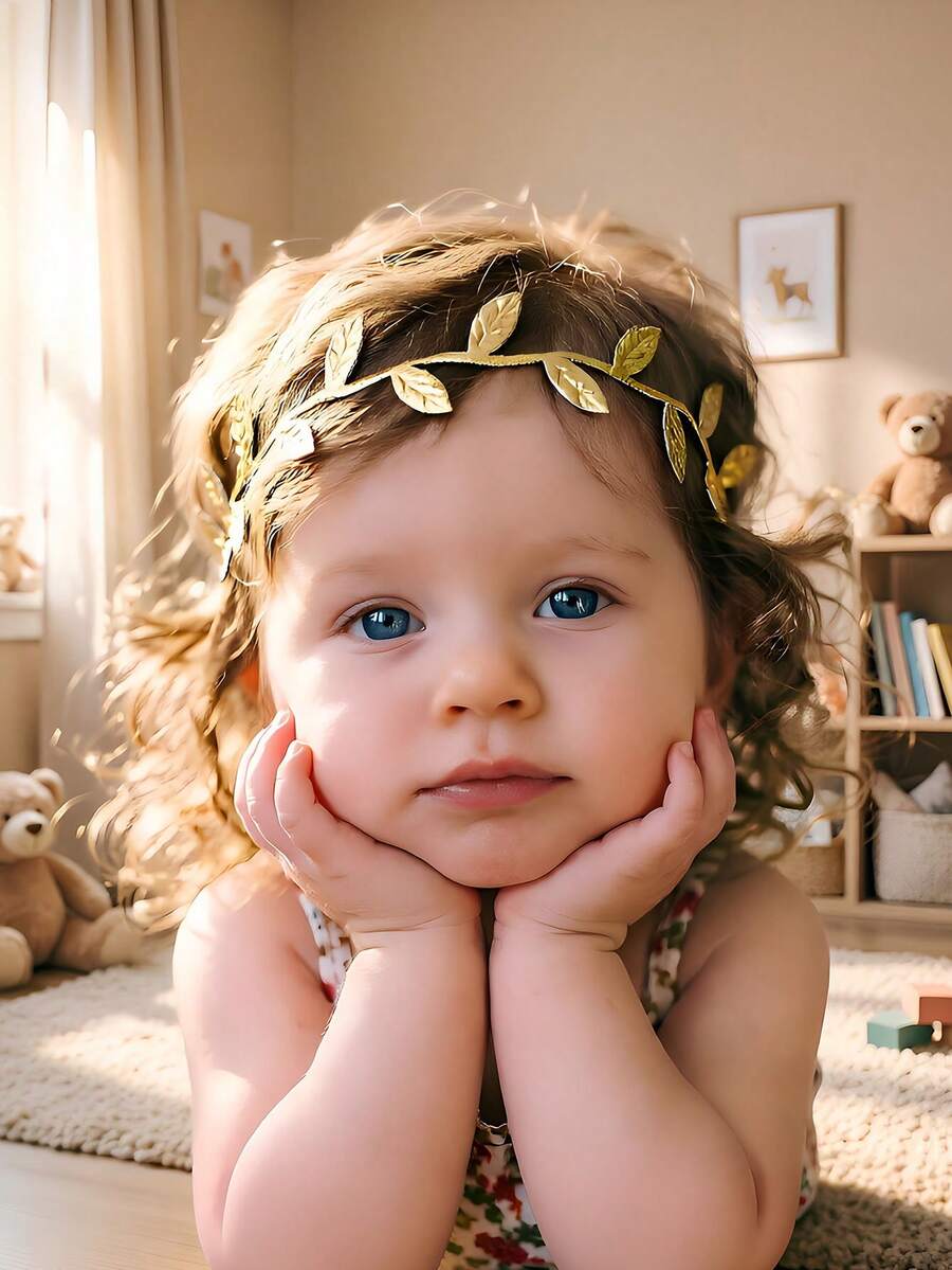 2pcs Gold & Silver Leaf Elastic Hair Bands, Children Gift & Photo Props - 彩色 - 查看 1