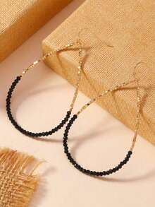 Europe And America Style Colorful Rhinestone Water Drop Shaped Large Hoop Earrings For Men And Women, Vacation Fashion Accessory Handmade Beaded Ear Stud Circle - Black - View 12
