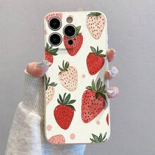 1 unidad Patrón fresas rojo blanco fondo Funda para iPhone13 MINI Textura de silicona líquida, diseño de protección total contra caídas con protección mejorada para la lente, que resiste eficazmente los golpes y caídas cotidianos. Recortes precisos y respuesta táctil sensible a los botones, una opción esencial para los desplazamientos diarios y los viajes de negocios. - Blanco - Ver 1