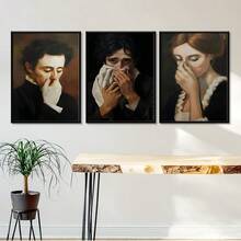 Bộ 3 tranh canvas chủ đề Học viện Bóng tối vui nhộn cho phòng tắm, bộ tranh chân dung phong cách retro, trang trí phòng đẹp mắt, có thể chọn khung, trang trí tường, tác phẩm nghệ thuật kỳ ảo cho phòng tắm/phòng khách/phòng ngủ/văn phòng/ký túc xá, quà tặng cho người yêu nghệ thuật. - 3 cái - Xem 11