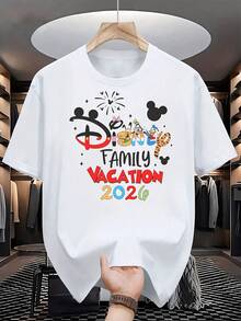 Disney License T Shirts, Men's Oversized Casual Crew Neck Disney Family Vacation 2026 Mickey Mouse & Friends Cartoon Print Short Sleeve T-Shirt, 2026 Retro Family Trip Disneyland Graphic Tee For Summer Holiday Streetwear Daily Wear,Men Clothes,Summer Clothes,White Shirt,Father's Day Clothing,Vintage T Shirts,Graphic T Shirts,100 Percent Cotton,Graphic Tee,Graphic Tees,Funny Graphic Tees,Graphic T, Gifts For Family And Friends - 白色 - 查看 1
