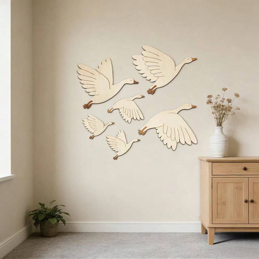 6 con ngỗng gỗ trang trí treo tường, hình chim ngỗng phong cách nông trại tối giản, tranh nghệ thuật chim bằng gỗ tự nhiên, trang trí phòng khách, phòng ngủ, lối vào, quà tặng tân gia. - Nhiều màu - Xem 1