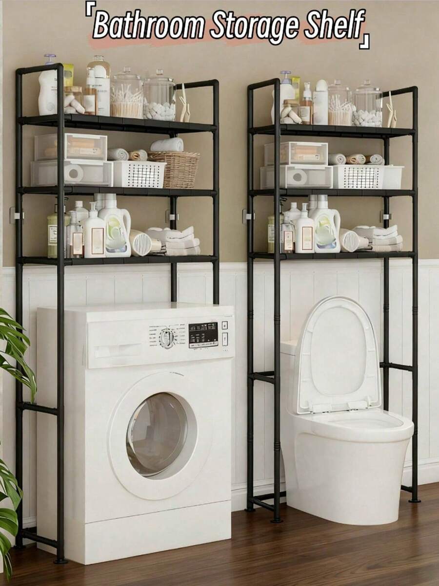 1pc 2-3 Tier Bathroom Shelf, Toilet Washing Machine Multi-Layer Bathroom Storage Rack, Space-Saving And Sturdy Floor-Standing Shelf, Thickened Plastic Shelf With Strong Load-Bearing Capacity, 16mm Thickened Spliced Metal Tube Is Durable, Suitable For Storing Bathroom Supplies And Toiletries, Multi-Scene Use, Easy To Install And Durable Household Storage Artifact, Making Small Apartments Tidy And Expanded Super Practical Bathroom Organiser - Multicolor - View 1