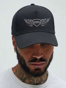 1pcs Vo Dutch Winged Shield  Printed Baseball Cap, Classic Casual Retro Y2K Unisex Baseball Cap, Adjustable Size, Lightweight And Sun Protection, Suitable For Outdoor Sports, Daily Parties, And Vacations, - 黑色 - 查看 2