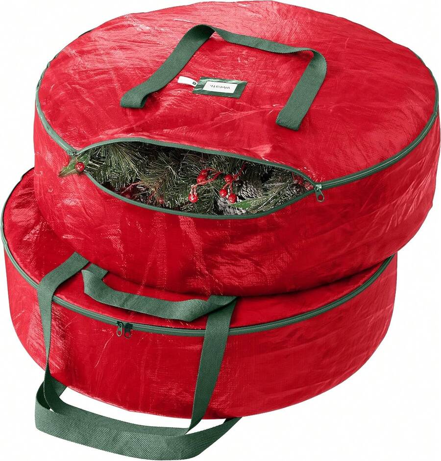 Heavy Duty 24-Inch Wreath Storage Bag, Waterproof Green Organizer Container For Christmas & Year-Round Holiday Decor Protection - Green - View 1