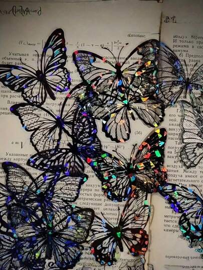 1个3D热压PET外壳亮面蝴蝶贴纸，DIY蝴蝶蛋糕装饰派对用品，蝴蝶蛋糕装饰，多色贴纸，蝴蝶贴纸，复古镂空蝴蝶剪贴簿和日记装饰