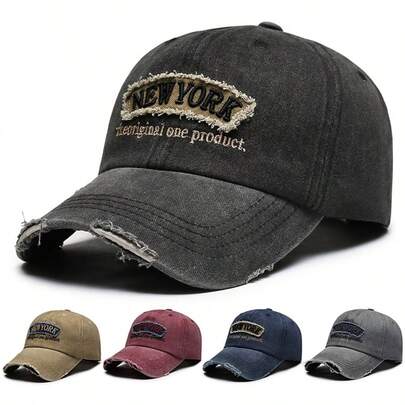 1pc Vintage Distressed Embroidered Letter Denim Baseball Cap, Unisex Casual Sun Hat For Spring/Summer, Windproof And UV Protection