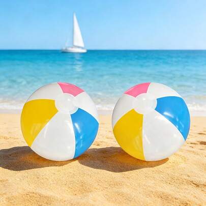 2个10英寸多色充气沙滩球 - 气球派对装饰，适用于充气气球、生日活动、泳池游戏、团队派对