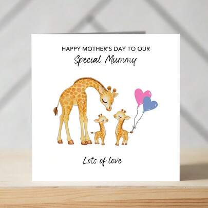 Thiệp chúc mừng Ngày của Mẹ vui nhộn, Thiệp Ngày của Mẹ dành cho Mẹ với hình minh họa hươu cao cổ, Thiệp Ngày của Mẹ dành cho Mẹ từ các con (con trai, con gái), Thiệp Ngày của Mẹ dành cho Vợ.