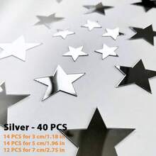 20/40片亚克力星形镜面墙贴，3D自粘金/银星贴纸，适用于卧室天花板DIY装饰，可移除家居装饰镜面贴纸 - 多色 - 查看 9
