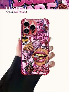Una funda rosa para teléfono con acabado galvanizado y diseño artístico de "Baddie Queen", que incorpora protección de airbag en las cuatro esquinas para ofrecer una resistencia superior a las caídas y una excelente absorción de impactos. Un regalo festivo ideal para tu novia o para uso personal. Compatible con las series  17/16/15/14/13/12/11/XR/XS Max/XS/X. - Color 1 - Ver 8