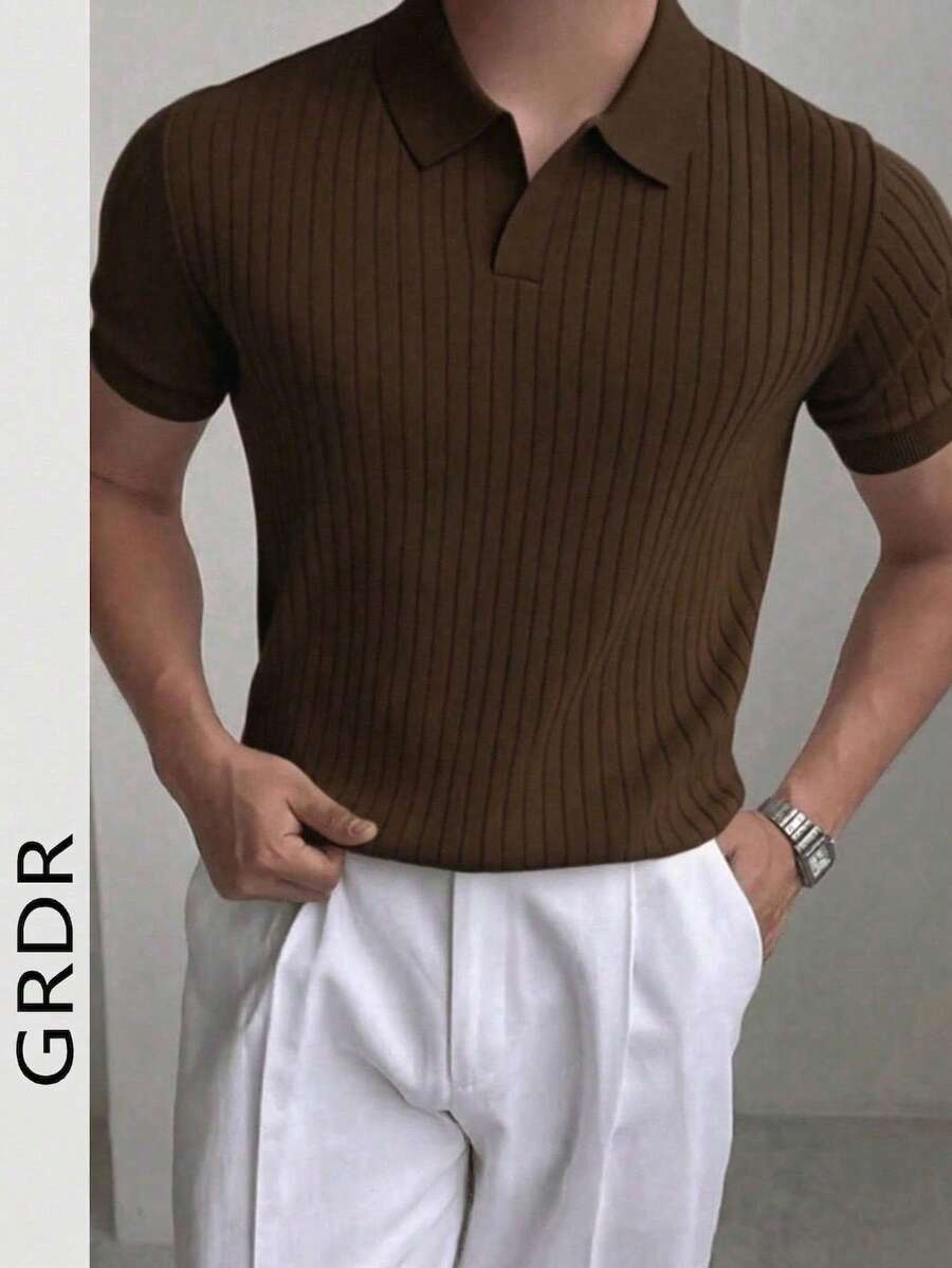 GRDR Men's Summer Solid Color Polo Collar Short Sleeve Knit Sweater, Suitable For Summer Outings, Essential For Fashionable Styling