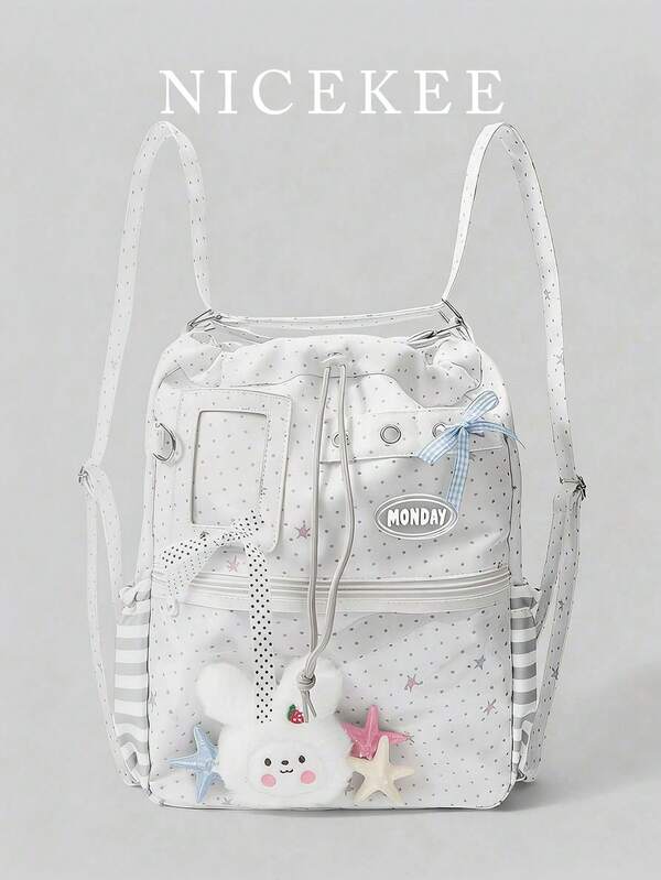 Una mochila con cordón personalizada y de moda con diseño exclusivo, una mochila clásica y multifuncional de gran capacidad para el uso diario, una bolsa de hombro popular con estampado de pentagrama y una bolsa de dolor adecuada para compras, citas y participar en actividades.